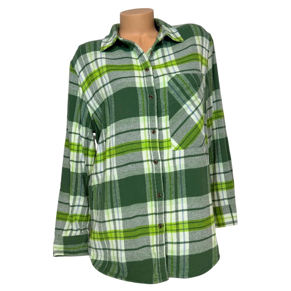 Aerie Women's Green Plaid Oversized Flannel Button Down Shirt Cotton Size Small
